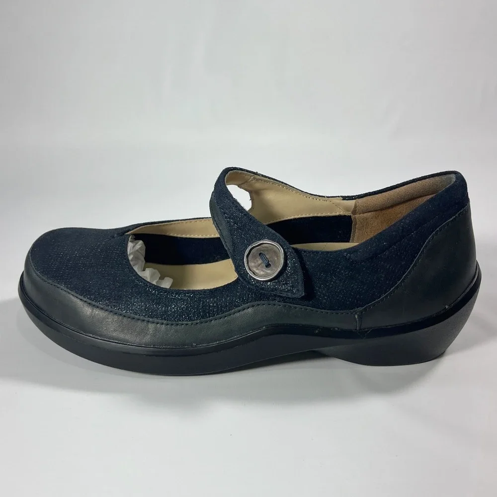 Ziera Mary‎ Jane Comfort Flats Super Support Navy Blue Shimmer Leather Womens 39